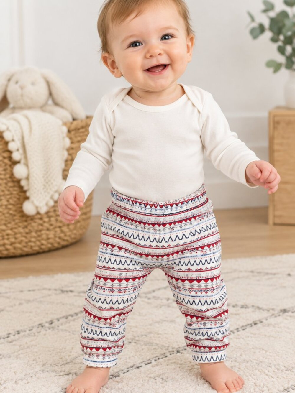 First Impressions Baby Jogger Pants Red Navy White Geometric 6-9M